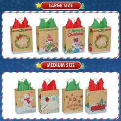 Christmas Kraft Paper Bags With Handles & Tissue Papers -Popfun christmas kraft paper bags 978829