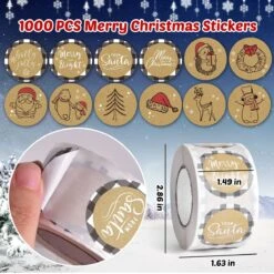 1000PCS Merry Christmas Stickers Rolls (2 Rolls) -Popfun christmas stickers roll 189980