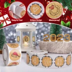 1000PCS Merry Christmas Stickers Rolls (2 Rolls) -Popfun christmas stickers roll 530325