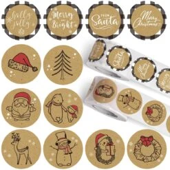 1000PCS Merry Christmas Stickers Rolls (2 Rolls) -Popfun christmas stickers roll 682844