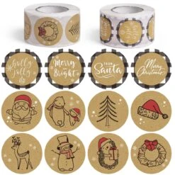 1000PCS Merry Christmas Stickers Rolls (2 Rolls) -Popfun christmas stickers roll 935503