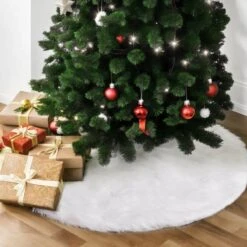 Christmas White Faux Fur Tree Skirt -Popfun christmas tree skirts 244056