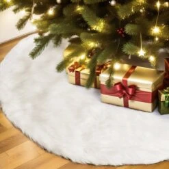 Christmas White Faux Fur Tree Skirt -Popfun christmas tree skirts 881884