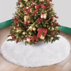 Christmas White Faux Fur Tree Skirt -Popfun christmas tree skirts 975285