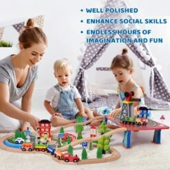 City Track Wooden Train Toy Set -Popfun city track wooden train toy set 696954