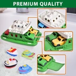 Toy Boat Bath Toys For Toddlers With 4 Mini Car Toys And 4 Bath Boat Squirters, Kids Ferry Boat For Bathtub Bathroom Pool Beach Toys -Popfun ferry bath toy boat 349147