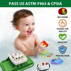 Toy Boat Bath Toys For Toddlers With 4 Mini Car Toys And 4 Bath Boat Squirters, Kids Ferry Boat For Bathtub Bathroom Pool Beach Toys -Popfun ferry bath toy boat 458679