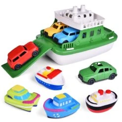Toy Boat Bath Toys For Toddlers With 4 Mini Car Toys And 4 Bath Boat Squirters, Kids Ferry Boat For Bathtub Bathroom Pool Beach Toys