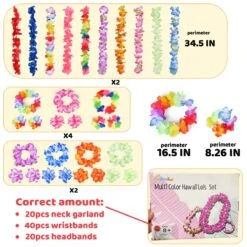 Hawaiian Leis Necklace Bracelets Party Pack 60pcs -Popfun hawaiian leis necklace bracelets party pack 60 pcs 767953