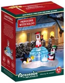 6FT Inflatable Christmas Penguin With Igloo & LED Lights -Popfun inflatable christmas penguin with igloo 309747