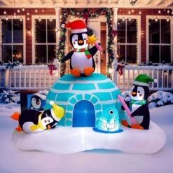 6FT Inflatable Christmas Penguin With Igloo & LED Lights -Popfun inflatable christmas penguin with igloo 532140
