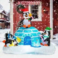 6FT Inflatable Christmas Penguin With Igloo & LED Lights -Popfun inflatable christmas penguin with igloo 730898