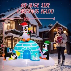 6FT Inflatable Christmas Penguin With Igloo & LED Lights -Popfun inflatable christmas penguin with igloo 879084