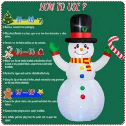 8FT Inflatable Christmas Snowman With LED Lights -Popfun inflatable christmas snowman with led 948048