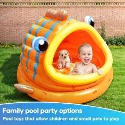 FUN LITTLE TOYS Inflatable Baby Pool With Shade, Kids Blow Up Pool With Canopy, Kiddie Pool For Indoor Outdoor Summer Swimming Floats For Toddler 3-48 Months -Popfun inflatable gold fish shade kiddie pool 172385