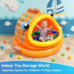 FUN LITTLE TOYS Inflatable Baby Pool With Shade, Kids Blow Up Pool With Canopy, Kiddie Pool For Indoor Outdoor Summer Swimming Floats For Toddler 3-48 Months -Popfun inflatable gold fish shade kiddie pool 689645