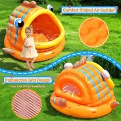 FUN LITTLE TOYS Inflatable Baby Pool With Shade, Kids Blow Up Pool With Canopy, Kiddie Pool For Indoor Outdoor Summer Swimming Floats For Toddler 3-48 Months -Popfun inflatable gold fish shade kiddie pool 965912
