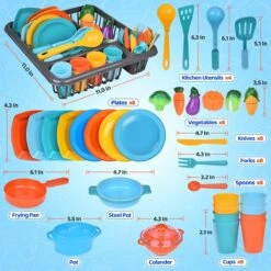 Play Dishes For Kids Kitchen, 54PCS Food Toys Play Food For Kids Kitchen Including Play Dishes Pots, Pans & Pretend Food Pretend Toys For Toddlers -Popfun kid kitchenware set 347192