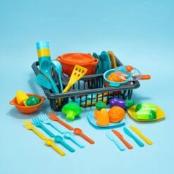 Play Dishes For Kids Kitchen, 54PCS Food Toys Play Food For Kids Kitchen Including Play Dishes Pots, Pans & Pretend Food Pretend Toys For Toddlers