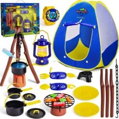 Kids Play Tent With Camping Toys, Toddler Tent With Battery Lantern, Kids Pop Up Tent Indoor Outdoor Toys Christmas Birthday Gifts For Boys