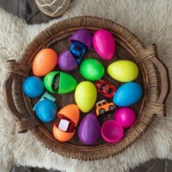 Easter Eggs Prefilled With Mini Toy Cars 12pcs -Popfun old school pullback cars 12 piece party pack 394045