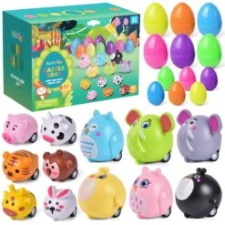 Prefilled Easter Eggs With Animal Pull Back Cars 12pcs -Popfun prefilled easter eggs with animal pull back cars 12 pcs 797944