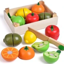 Wooden Fruit Cutter Set -Popfun pretend cutting fruits set 500819