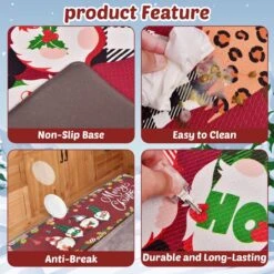 2PCS Red Christmas Elf Kitchen Floor Mat -Popfun red christmas elf table mat 580774