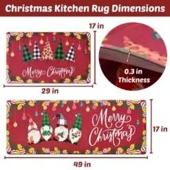 2PCS Red Christmas Elf Kitchen Floor Mat -Popfun red christmas elf table mat 610677
