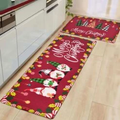 2PCS Red Christmas Elf Kitchen Floor Mat