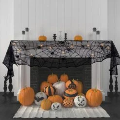 Halloween Decorations Indoor - Mantel With String Lights Lace Spiderweb Decor Inside For Home Party Supplies (18 X 96 Inch)