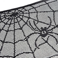 Halloween Decorations Indoor - Mantel With String Lights Lace Spiderweb Decor Inside For Home Party Supplies (18 X 96 Inch) -Popfun spiderweb mantel scarf 589084