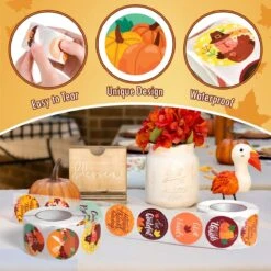 1000PCS Thanksgiving Stickers Rolls Collection (2 Rolls) -Popfun thanksgiving sticker roll collection 1000 pcs 634285