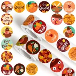 1000PCS Thanksgiving Stickers Rolls Collection (2 Rolls) -Popfun thanksgiving sticker roll collection 1000 pcs 685036