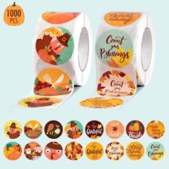 1000PCS Thanksgiving Stickers Rolls Collection (2 Rolls) -Popfun thanksgiving sticker roll collection 1000 pcs 826350