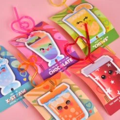 Crazy Straws With Valentines Day Cards For Kids (32pcs) -Popfun valentines day cards for kids with crazy straws 32 pcs 604287