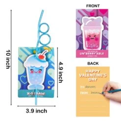 Crazy Straws With Valentines Day Cards For Kids (32pcs) -Popfun valentines day cards for kids with crazy straws 32 pcs 877521