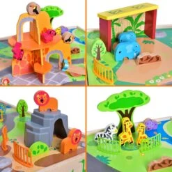 Wooden All-in-One Zoo Play Table -Popfun wooden all in one zoo play table 366790