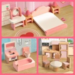 Wooden Dollhouse With Furniture -Popfun wooden dollhouse with furniture 132229