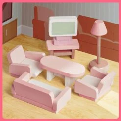 Wooden Dollhouse With Furniture -Popfun wooden dollhouse with furniture 427506