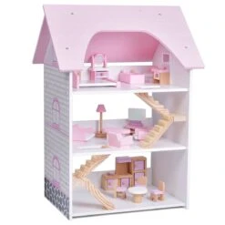 Wooden Dollhouse With Furniture