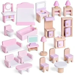 Wooden Dollhouse With Furniture -Popfun wooden dollhouse with furniture 915732