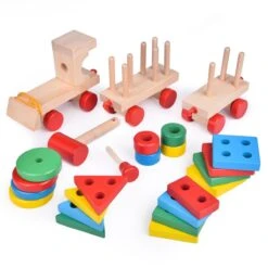 Wooden Stacking Train For Toddlers -Popfun wooden stacking train for toddlers 259928